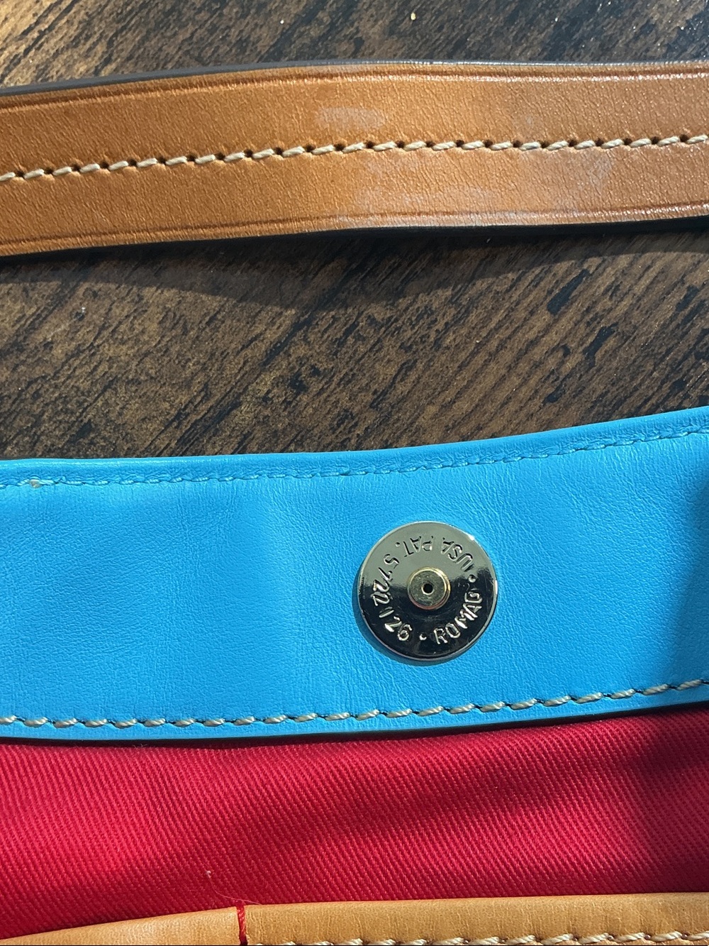 Dooney & Bourke Turquoise Nylon Shoulder Bag with Tan Leather Accents - Picture 10 of 16